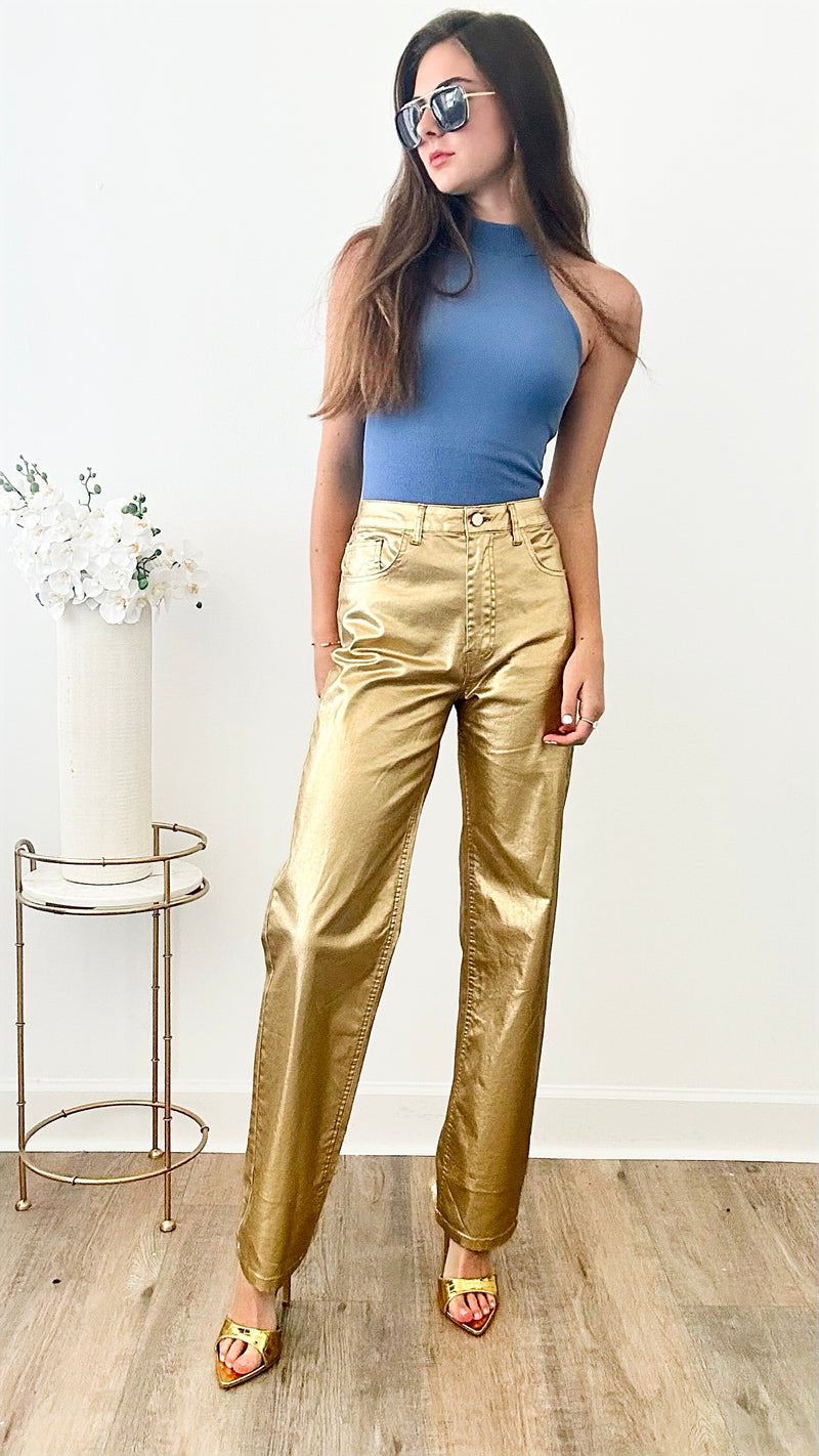 Metallic Denim Jean - Gold-170 Bottoms-JJ's Fairyland-Coastal Bloom Boutique, find the trendiest versions of the popular styles and looks Located in Indialantic, FL