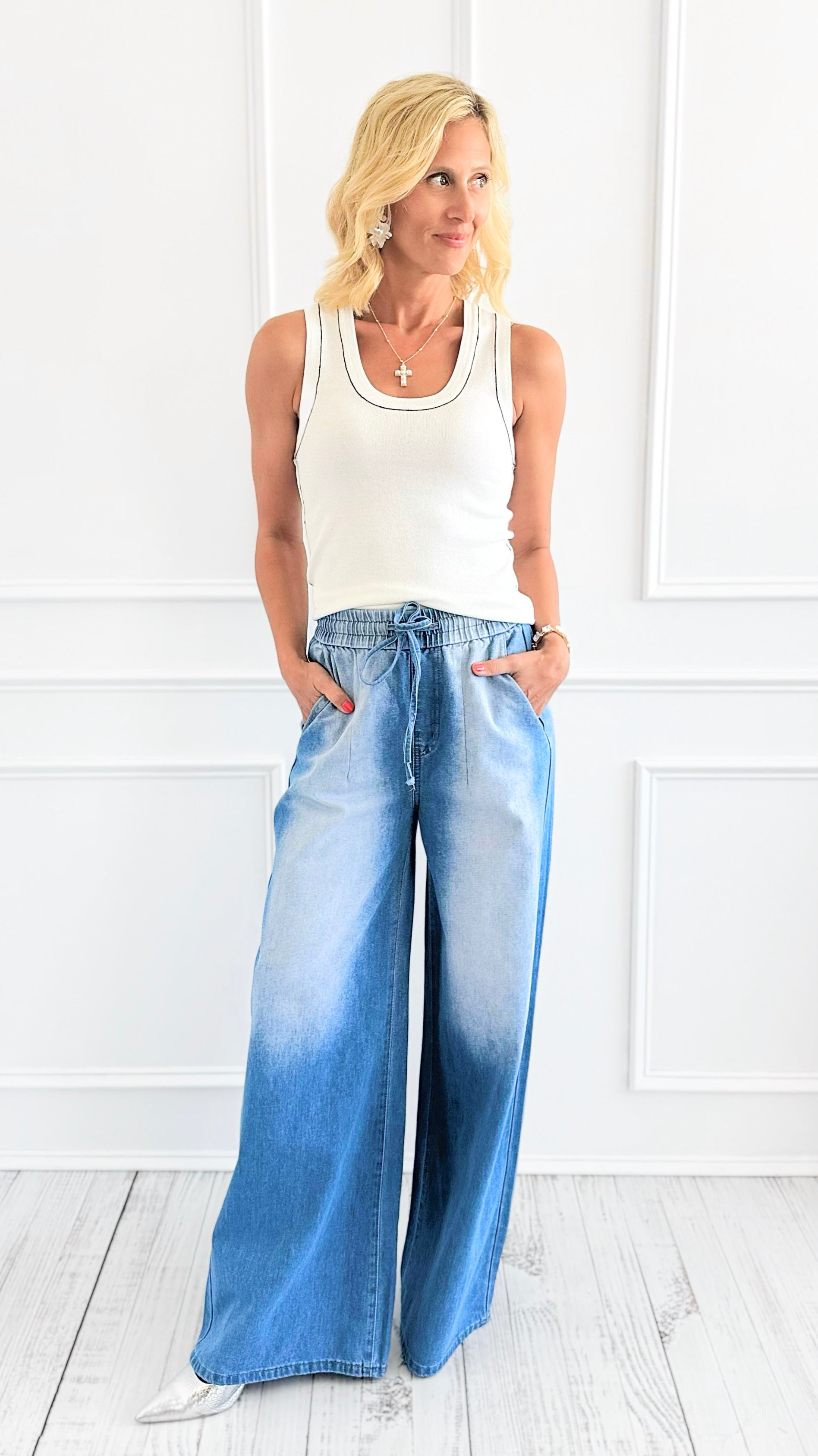 Cloud Wash Pull-On Wide-Leg Pants-170 Bottoms-American Bazi-Coastal Bloom Boutique, find the trendiest versions of the popular styles and looks Located in Indialantic, FL