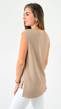 Hampton Waffle Sleeveless Top - Khaki-00 Sleevless Tops-original usa-Coastal Bloom Boutique, find the trendiest versions of the popular styles and looks Located in Indialantic, FL