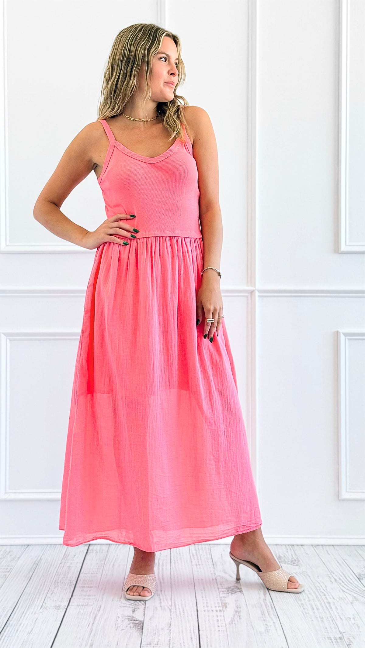 Breezy Stroll Italian Dress- Coral-200 Dresses/Jumpsuits/Rompers-Italianissimo-Coastal Bloom Boutique, find the trendiest versions of the popular styles and looks Located in Indialantic, FL