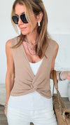 Twist Charm Sleeveless Italian knit - Khaki-Germany-Coastal Bloom Boutique, find the trendiest versions of the popular styles and looks Located in Indialantic, FL