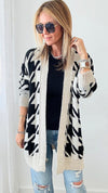 Bold Houndstooth Print Cardigan - Black/Cream-150 Cardigan Layers-VENTI6 OUTLET-Coastal Bloom Boutique, find the trendiest versions of the popular styles and looks Located in Indialantic, FL