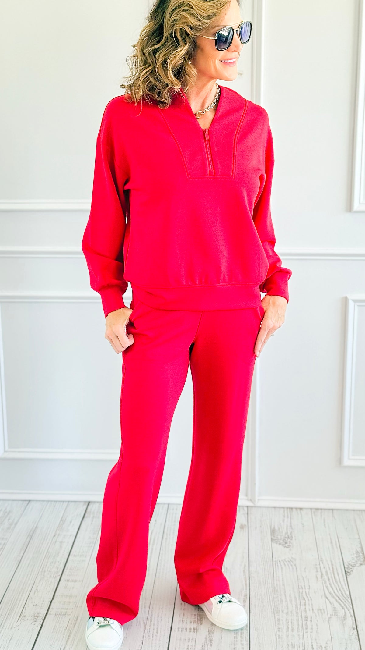 Scuba Luxe Zip Top & Pant Set-True Red-210 Loungewear/Sets-RAE MODE-Coastal Bloom Boutique, find the trendiest versions of the popular styles and looks Located in Indialantic, FL