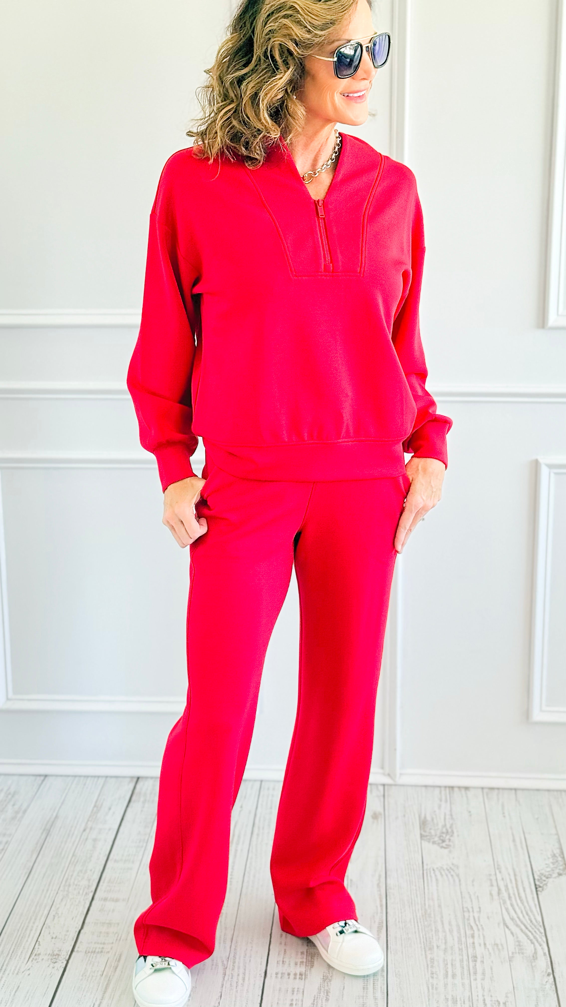 Scuba Luxe Zip Top & Pant Set-True Red-210 Loungewear/Sets-RAE MODE-Coastal Bloom Boutique, find the trendiest versions of the popular styles and looks Located in Indialantic, FL
