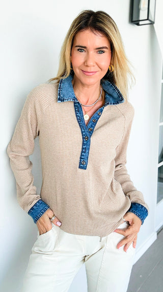 Harbor Denim Trim Henley Top
