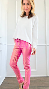 Shine-On Glistening Italian Joggers - Fuchsia/Gold-pants-Italianissimo-Coastal Bloom Boutique, find the trendiest versions of the popular styles and looks Located in Indialantic, FL