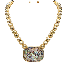 Iridescent Aura Statement Necklace - Abalone/Gold