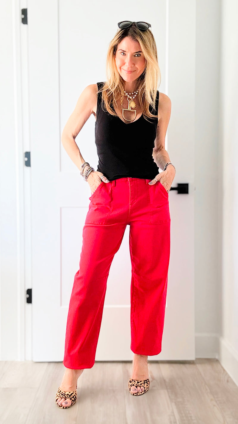 Soho Pop Barrel Pants-170 Bottoms-Risen-Coastal Bloom Boutique, find the trendiest versions of the popular styles and looks Located in Indialantic, FL
