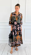 Safari Luxe Botanical Italian Long Dress-200 Dresses/Jumpsuits/Rompers-AZUL MONACO-Coastal Bloom Boutique, find the trendiest versions of the popular styles and looks Located in Indialantic, FL