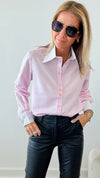 Ladies Two Button Collar French Cuff Pink Shirt-130 Long Sleeve Tops-Grenouille-Coastal Bloom Boutique, find the trendiest versions of the popular styles and looks Located in Indialantic, FL