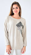 Sparkle Patch Relaxed Top-130 Long Sleeve Tops-Itoo-Coastal Bloom Boutique, find the trendiest versions of the popular styles and looks Located in Indialantic, FL