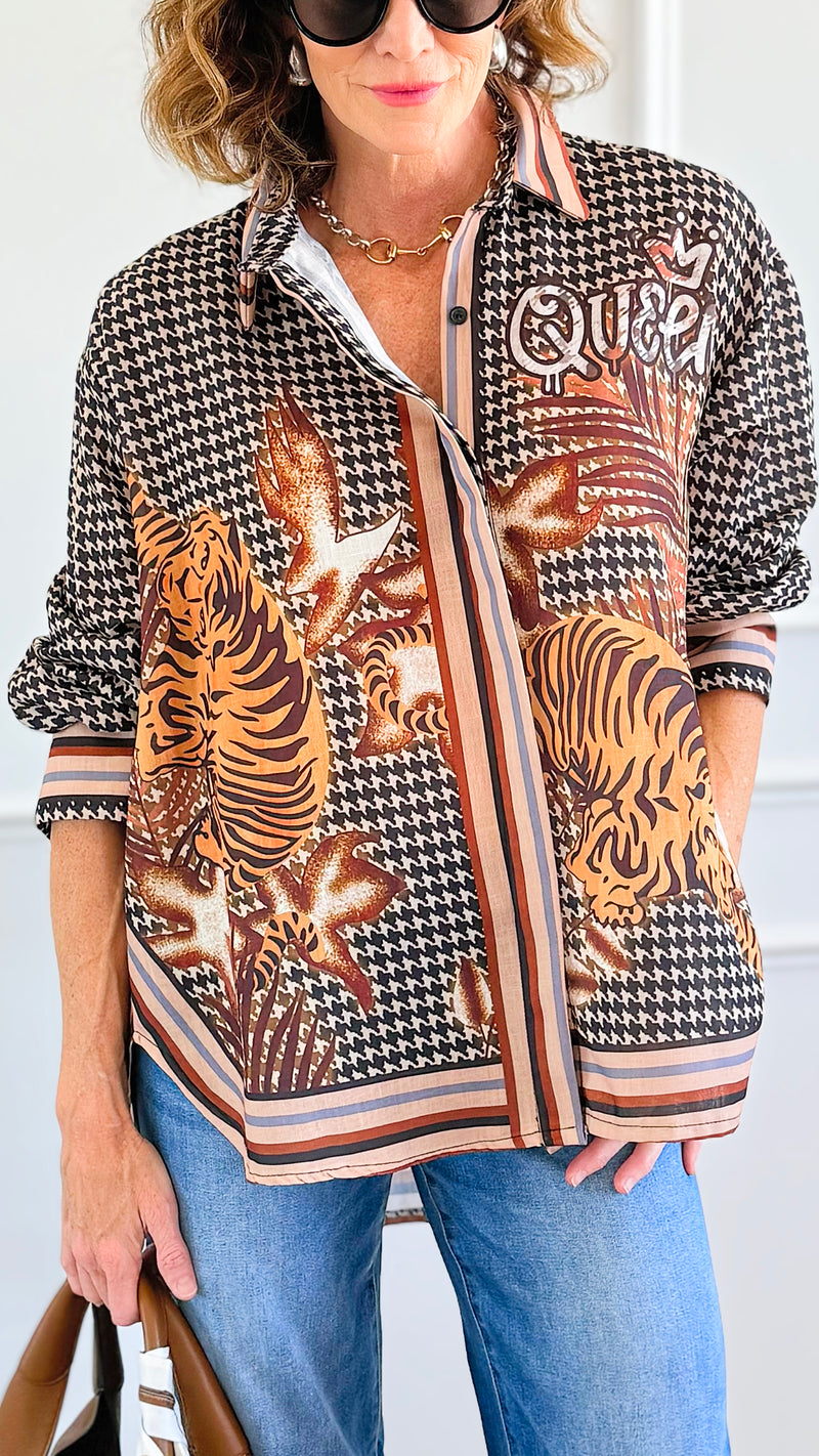 Crowned Instinct Italian Shirt-110 Long Sleeve Tops-Italianissimo-Coastal Bloom Boutique, find the trendiest versions of the popular styles and looks Located in Indialantic, FL