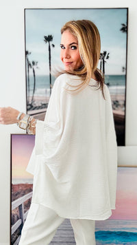 Woven Airflow Top - Off White-130 Long Sleeve Tops-Zenana-Coastal Bloom Boutique, find the trendiest versions of the popular styles and looks Located in Indialantic, FL