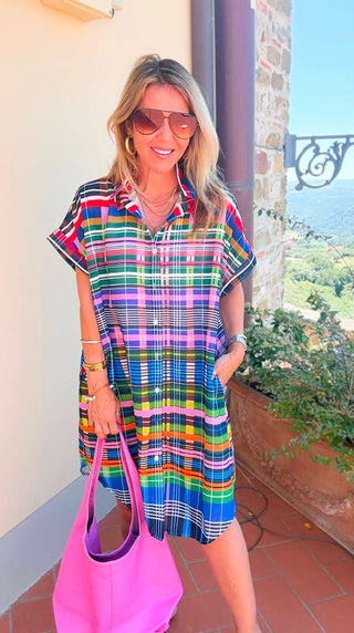 Uptown Plaid Italian Button Down Dress