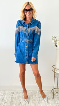Studs Detailed Denim Mini Dress-200 dresses/jumpsuits/rompers-Rousseau-Coastal Bloom Boutique, find the trendiest versions of the popular styles and looks Located in Indialantic, FL