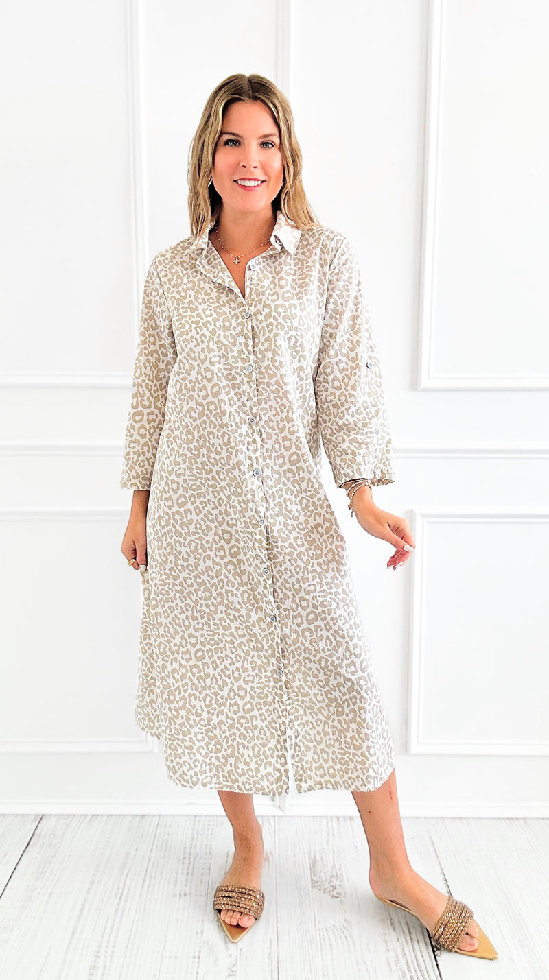 Wild Italian Button Dress- Beige-170 Bottoms-Italianissimo-Coastal Bloom Boutique, find the trendiest versions of the popular styles and looks Located in Indialantic, FL