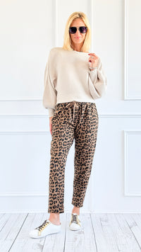 Leopard Luxe Drawstring Italian Joggers - Camel-180 Joggers-VENTI6 OUTLET-Coastal Bloom Boutique, find the trendiest versions of the popular styles and looks Located in Indialantic, FL