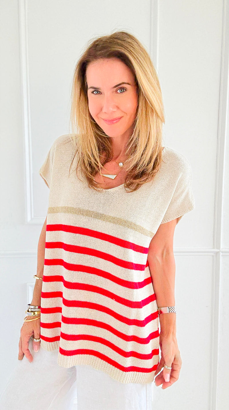 Sailor Stripe Italian Vest- Red-100 Sleeveless Tops-LY PARIS-Coastal Bloom Boutique, find the trendiest versions of the popular styles and looks Located in Indialantic, FL