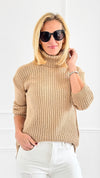 Timeless Ribbed Turtleneck Sweater - Camel-140 Sweaters-VENTI6 OUTLET-Coastal Bloom Boutique, find the trendiest versions of the popular styles and looks Located in Indialantic, FL