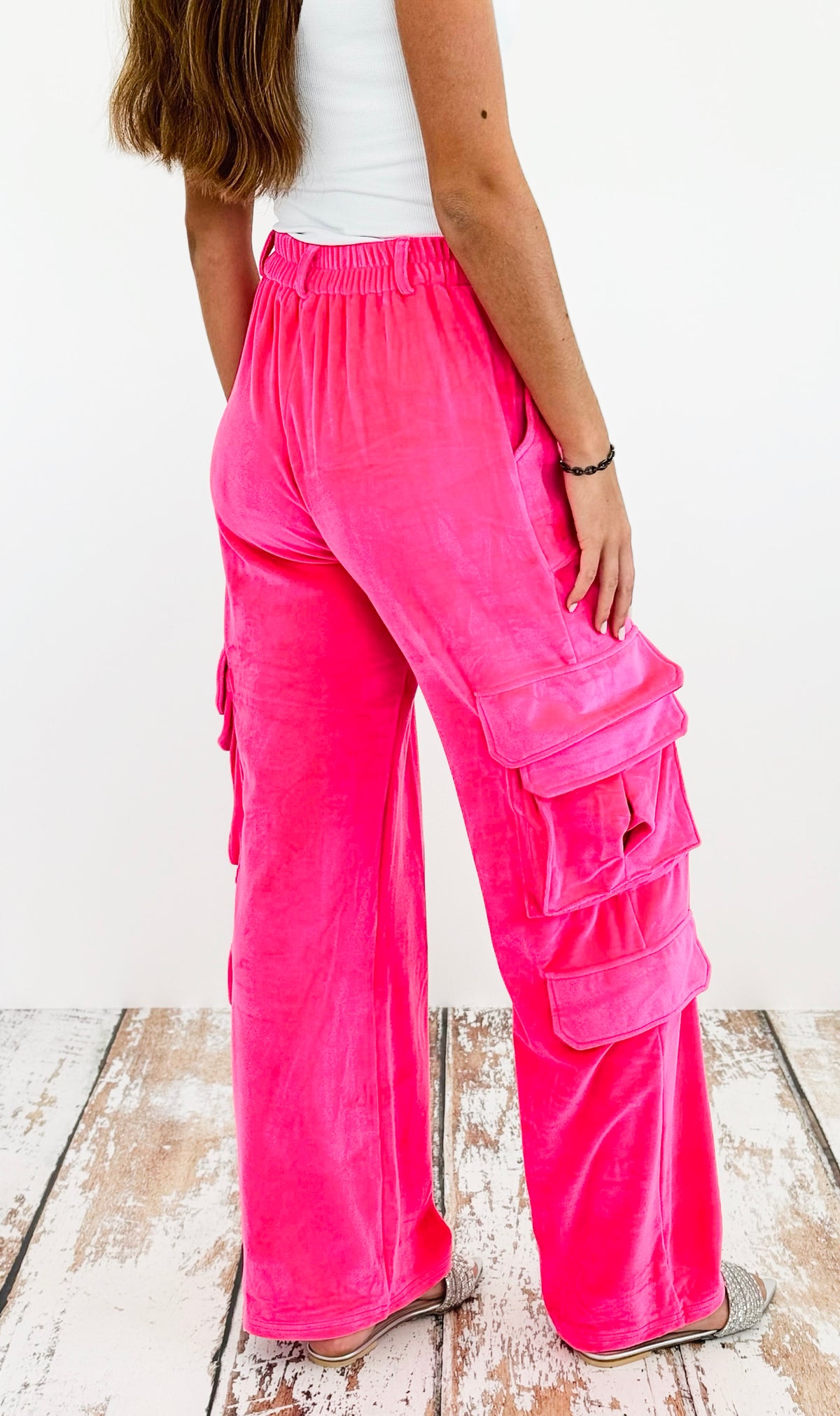 Velvet Cargo Wide Leg Pant-Fuchsia- SHOP-170 Bottoms-Hot & Delicious-Coastal Bloom Boutique, find the trendiest versions of the popular styles and looks Located in Indialantic, FL