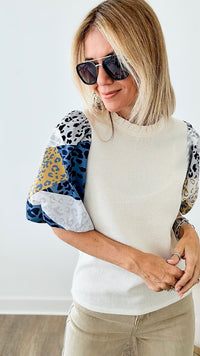 Prowling Puff Sleeves Knit Blouse-110 Short Sleeve Tops-THML-Coastal Bloom Boutique, find the trendiest versions of the popular styles and looks Located in Indialantic, FL