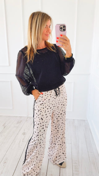 Leopard Side Stripe Wide Leg Pants