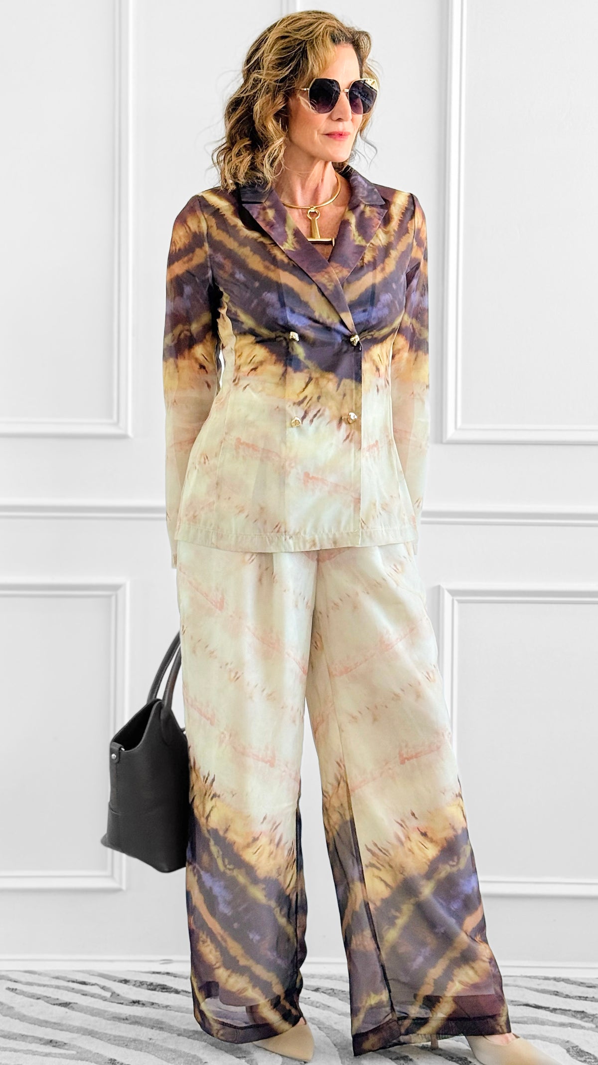 Evening Smoke Blazer Set-110 Long Sleeve Tops-A. Peach-Coastal Bloom Boutique, find the trendiest versions of the popular styles and looks Located in Indialantic, FL