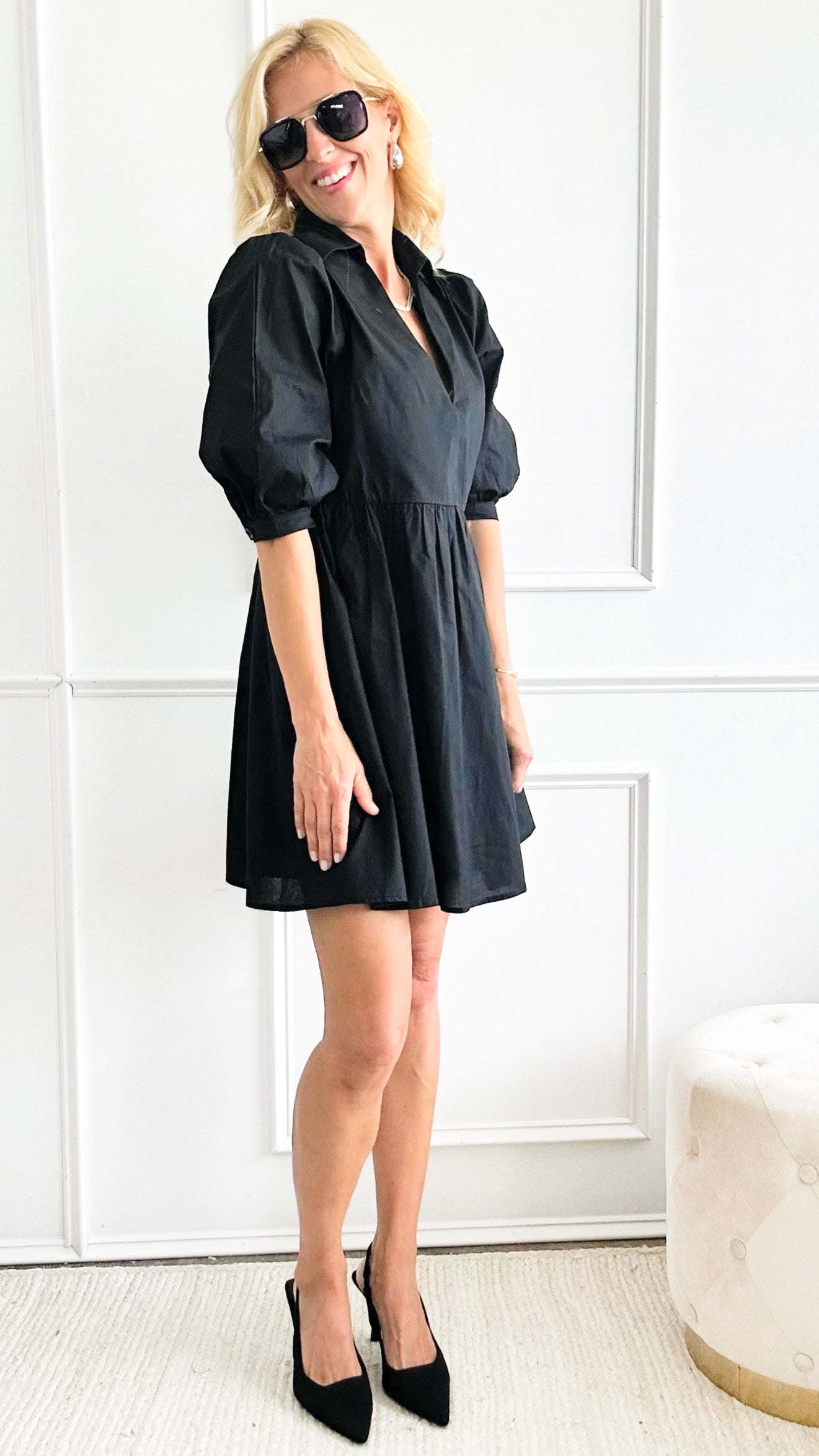 Puffy Sleeve Poplin Shirt Dress-130 Long Sleeve Tops-HYFVE-Coastal Bloom Boutique, find the trendiest versions of the popular styles and looks Located in Indialantic, FL