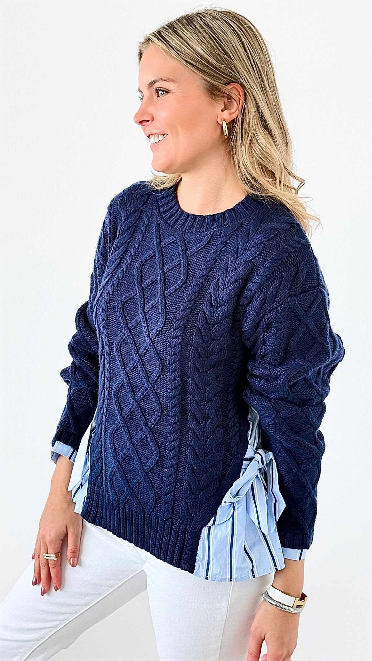 Coastal Charm Cable Sweater-140 Sweaters-English Factory-Coastal Bloom Boutique, find the trendiest versions of the popular styles and looks Located in Indialantic, FL