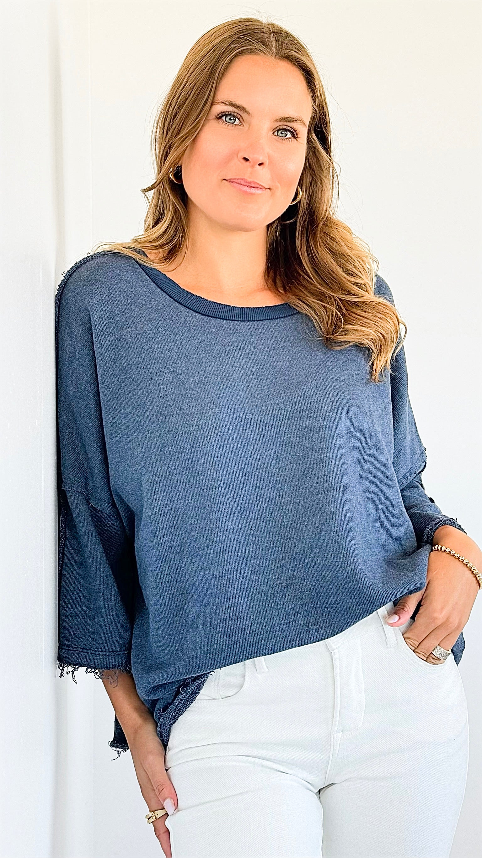 Vintage Terry Italian Sweatshirt- Denim Blue-140 Sweaters-Italianissimo-Coastal Bloom Boutique, find the trendiest versions of the popular styles and looks Located in Indialantic, FL