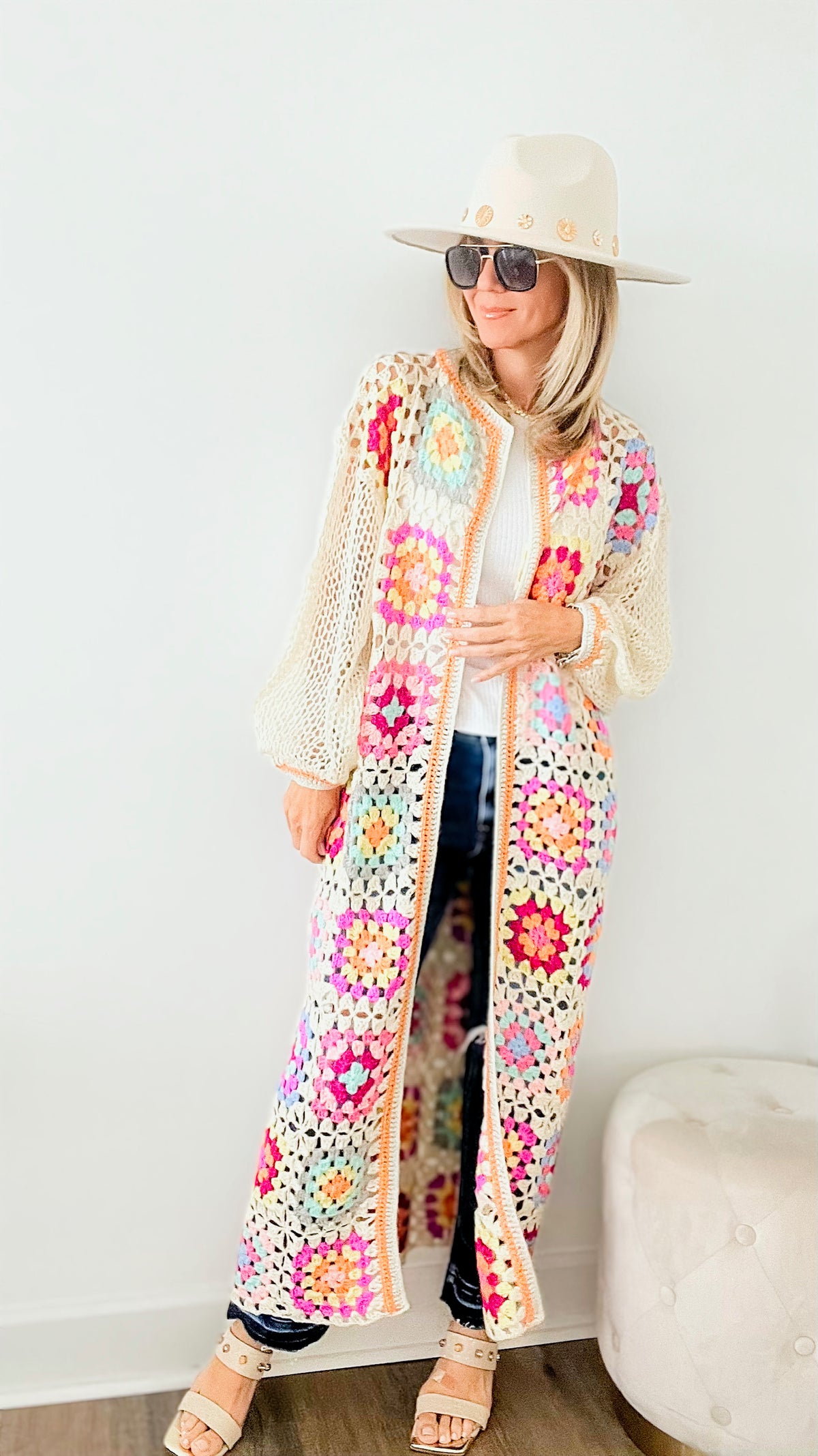 Woodstock Gardens Crochet Long Cardigan-150 Cardigans/Layers-MISS SPARKLING-Coastal Bloom Boutique, find the trendiest versions of the popular styles and looks Located in Indialantic, FL