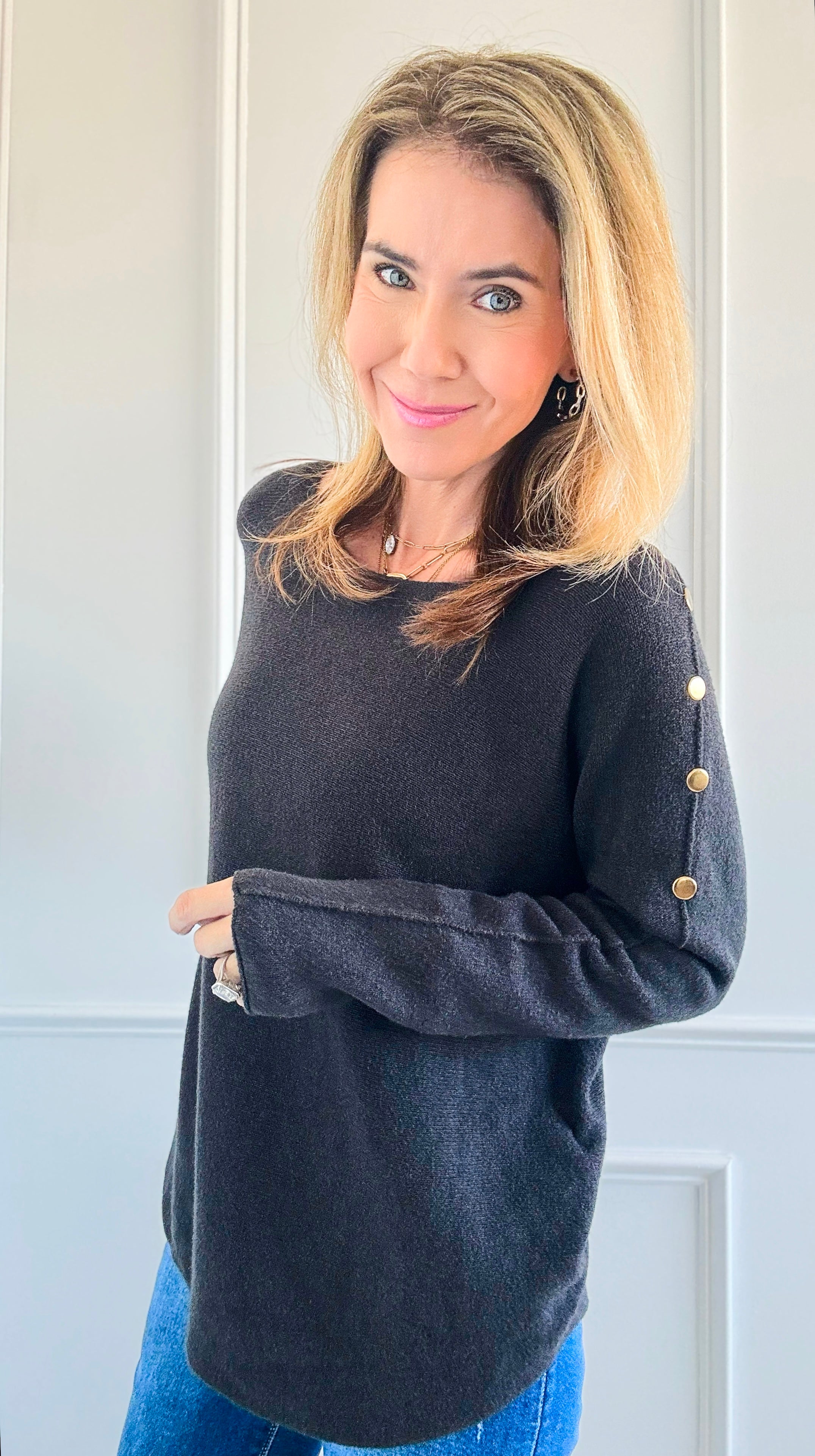 Luxe Shoulder Italian Knit Sweater- Charcoal-140 Sweaters-Italianissimo-Coastal Bloom Boutique, find the trendiest versions of the popular styles and looks Located in Indialantic, FL