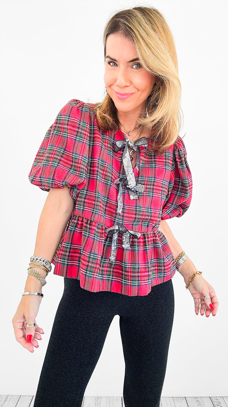 Glen Plaid Party Top-110 Short Sleeve Tops-entro-Coastal Bloom Boutique, find the trendiest versions of the popular styles and looks Located in Indialantic, FL