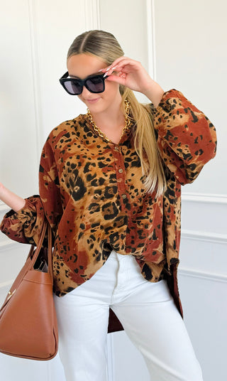 Spiced Leopard Italian Top- Rust
