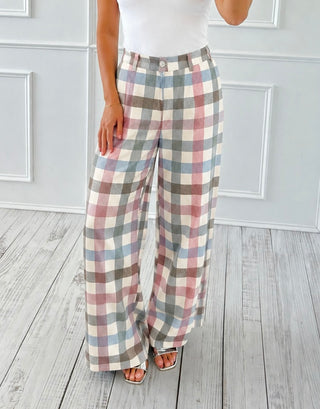 Plaid Wide Leg Pants - Smokey Multi