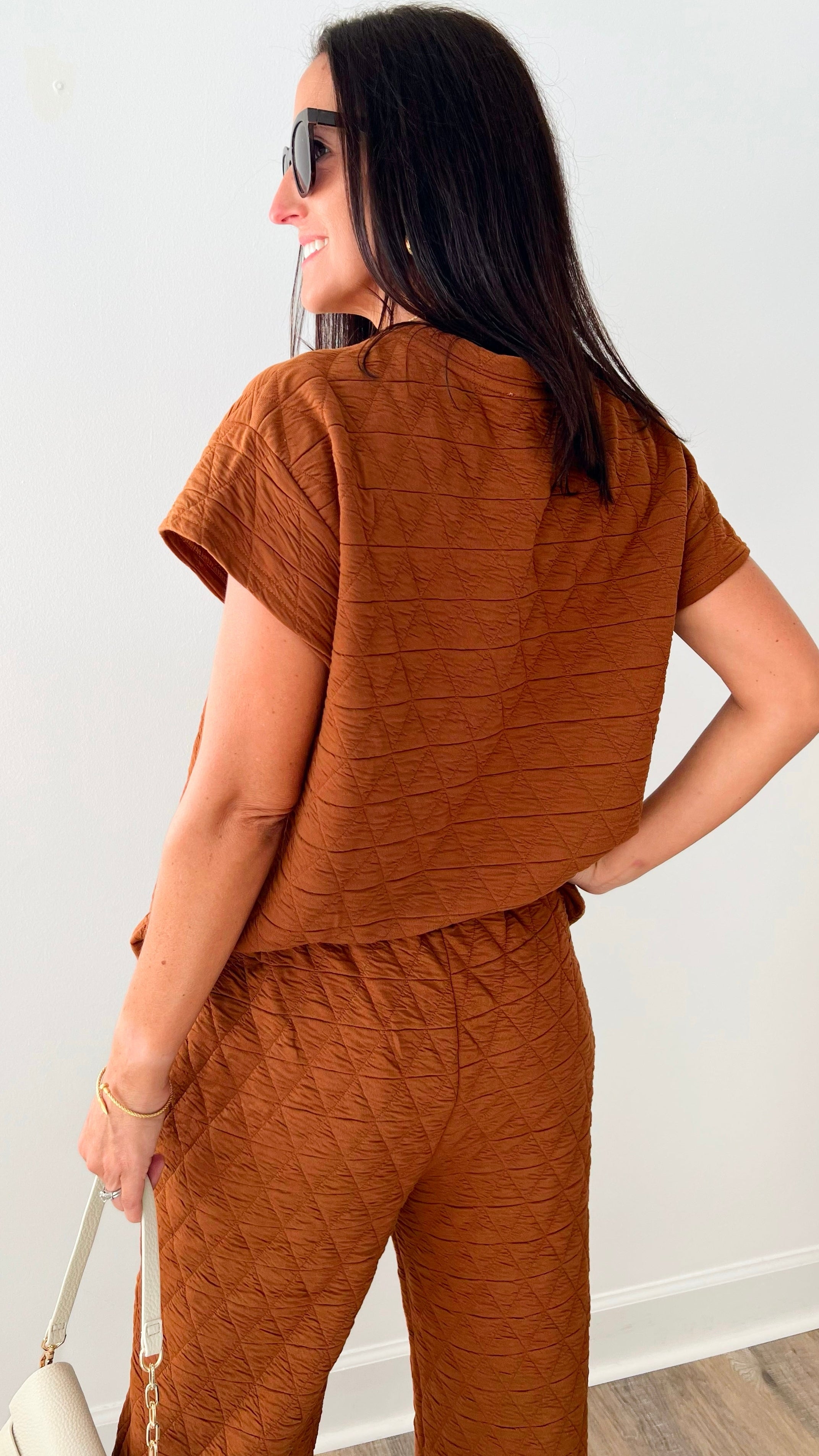 Taylor Quilted Short Sleeve Set - Rust-210 Loungewear/Sets-See and Be Seen-Coastal Bloom Boutique, find the trendiest versions of the popular styles and looks Located in Indialantic, FL