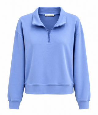 Chic Quarter-Zip Sweatshirt - Cornflower Blue