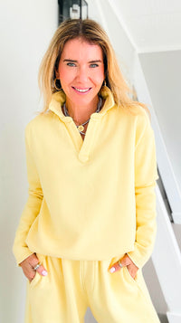 Eileen Cozy Lounge Collar Pullover Top - Yellow Glow