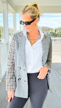 Cityscape Patchwork Tailored Jacket-160 Jackets-mystree-Coastal Bloom Boutique, find the trendiest versions of the popular styles and looks Located in Indialantic, FL