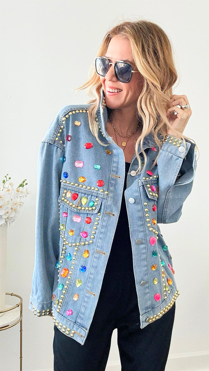 Colorful Studs Detailed Jacket-160 Jackets-Rousseau-Coastal Bloom Boutique, find the trendiest versions of the popular styles and looks Located in Indialantic, FL