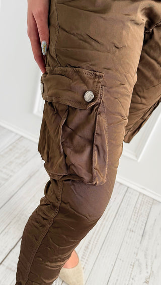 Cargo Wish List Italian Joggers- Brown-180 Joggers-CRIS S.R.L.-Coastal Bloom Boutique, find the trendiest versions of the popular styles and looks Located in Indialantic, FL