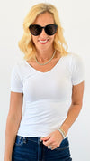 Seamless Reversible V-Neck Tee - White-210 Loungewear/sets-YELETE-Coastal Bloom Boutique, find the trendiest versions of the popular styles and looks Located in Indialantic, FL