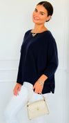 Ease & Flow Italian Dolman Sleeve Sweater-Navy-140 Sweaters-Italianissimo-Coastal Bloom Boutique, find the trendiest versions of the popular styles and looks Located in Indialantic, FL