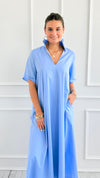 Pleated Collar Midi Dres-SKY-200 Dresses/Jumpsuits/Rompers-Adrienne-Coastal Bloom Boutique, find the trendiest versions of the popular styles and looks Located in Indialantic, FL