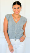 Chunky Cable Sweater Vest - Grey-150 Cardigans/Layers-Be Cool-Coastal Bloom Boutique, find the trendiest versions of the popular styles and looks Located in Indialantic, FL