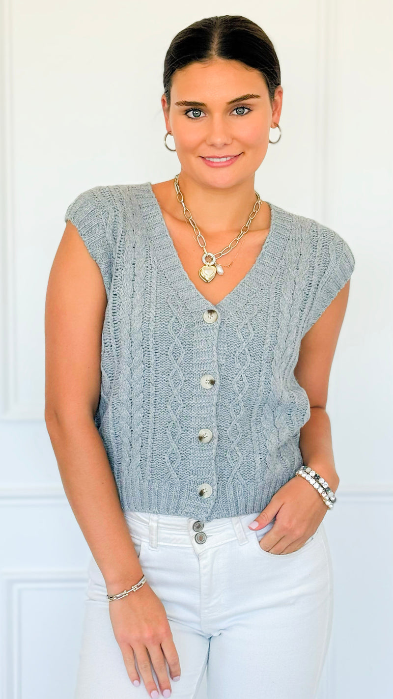 Chunky Cable Sweater Vest - Grey-150 Cardigans/Layers-Be Cool-Coastal Bloom Boutique, find the trendiest versions of the popular styles and looks Located in Indialantic, FL