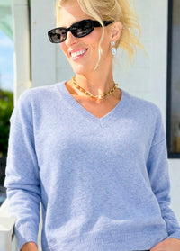 Sunday Stroll V Neck Sweater - Blue