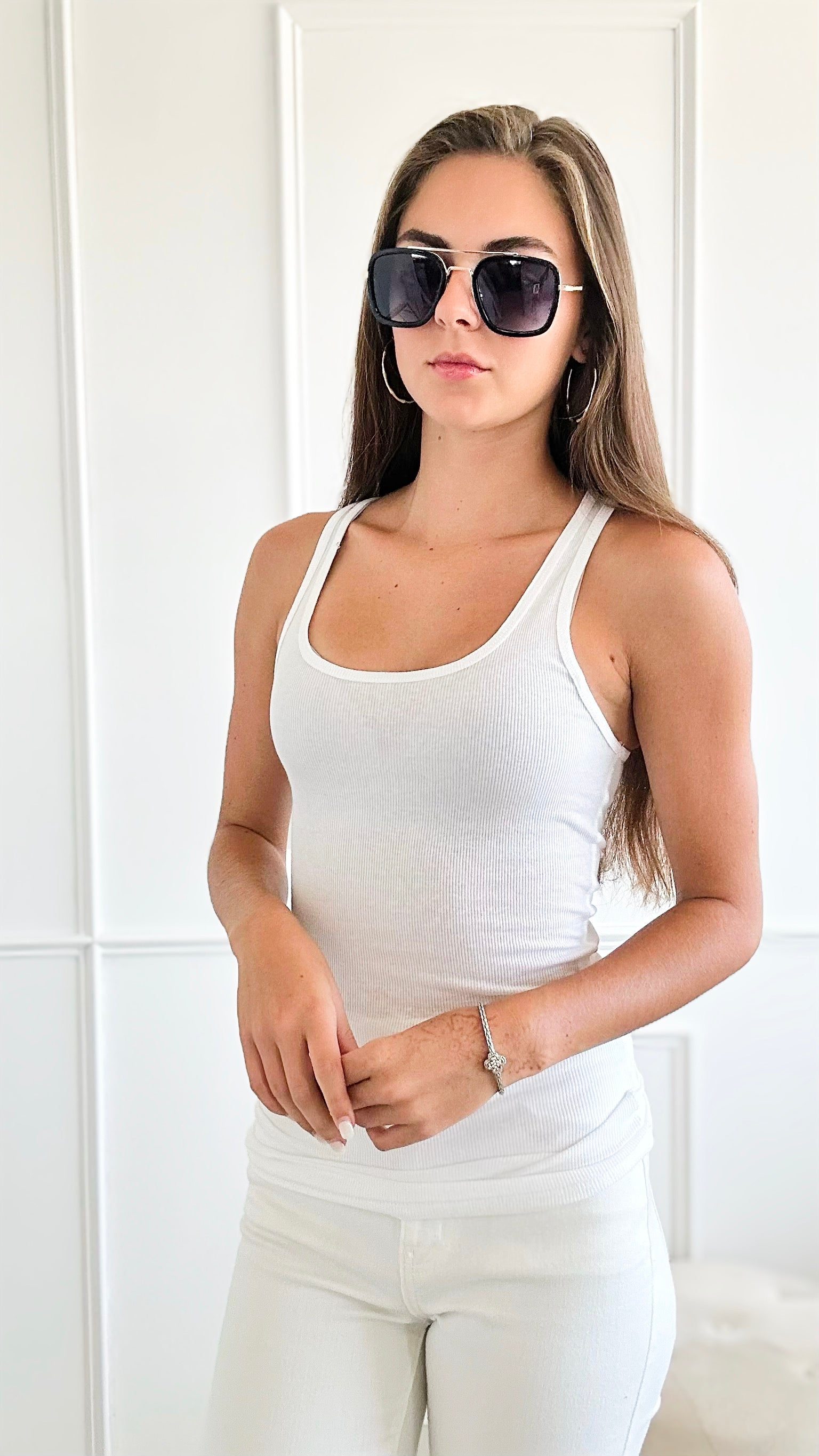 Stretchy Ribbed Knit Racerback Tank - White-100 Sleeveless Tops-Zenana-Coastal Bloom Boutique, find the trendiest versions of the popular styles and looks Located in Indialantic, FL