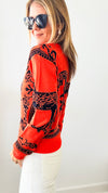 Rich in Orange Equestrian Iridescent Horsebit Sweater-140 Sweaters-Chasing Bandits-Coastal Bloom Boutique, find the trendiest versions of the popular styles and looks Located in Indialantic, FL