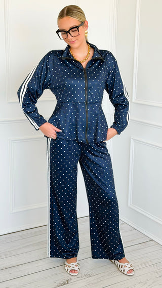 Side Stripe Polka Italian Set- Navy